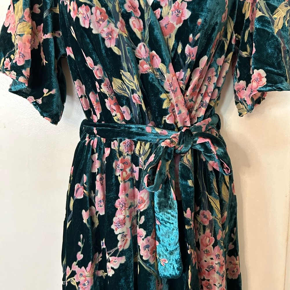 Baltic Born Green Floral Velvet Maxi Dress with Pink Flowers - Picture 6 of 12